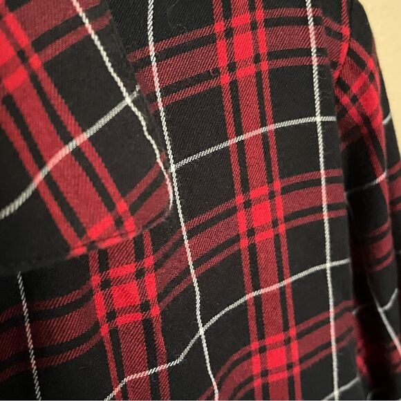 J. Jill Cotton Red, Black, White Plaid Long Sleeve Button Front Shirt Top Size M - Picture 7 of 13